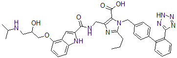 CAS#: 153049-46-8， 5-[[[4-[2-Hydroxy-3-(Propan-2-Ylamino)Propoxy]1H-Indole-2-Carbonyl]Amino]Methyl]-2-Propyl-3-[[4-[2-(2H-Tetrazol-5-Yl)Phenyl]Phenyl]Methyl]Imidazole-4-Carboxylic Acid