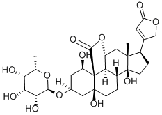 structure of CAS# 15381-57-4, 3beta-[(6-Deoxy-alpha-L-Talopyranosyl)Oxy]-1beta,5,11alpha,14beta,21-Pentahydroxy-24-Nor-5beta-Chol-20(22)-Ene-19,23-Dioic Acid Di-gamma-Lactone;3-((6-Deoxy-Alpha-L-Talopyranosyl)Oxy)-1,5,11,14,21-Pentahydroxy-24-Norchol-20(22)-Ene-19,23-Dioic Acid Di-Gamma-Lactone, (1Beta,3Beta,5Beta,11Alpha,14Beta)-;Strogoside