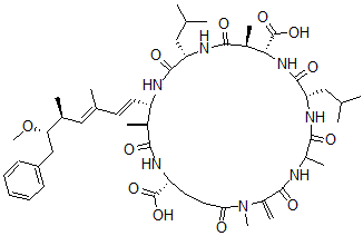 CAS#: 154037-67-9， (8S,11R,12S,15S,18S,19S,22R)-18-[(1E,3E,5S,6S)-6-Methoxy-3,5-Dimethyl-7-Phenylhepta-1,3-Dienyl]-1,5,12,19-Tetramethyl-2-Methylidene-8,15-Bis(2-Methylpropyl)-3,6,9,13,16,20,25-Heptaoxo-1,4,7,10,14,17,21-Heptazacyclopentacosane-11,22-Dicarboxylic Acid