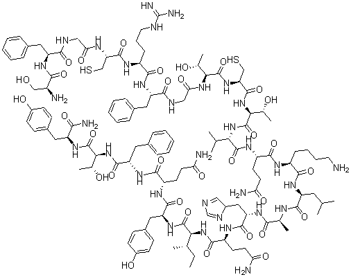 structure of CAS# 154765-05-6, L-Seryl-L-Phenylalanylglycyl-L-Cysteinyl-L-Arginyl-L-Phenylalanylglycyl-L-Threonyl-L-Cysteinyl-L-Threonyl-L-Valyl-L-Glutaminyl-L-Lysyl-L-Leucyl-L-Alanyl-L-Histidyl-L-Glutaminyl-L-Isoleucyl-L-Tyrosyl-L-Glutaminyl-L-Phenylalanyl-L-Threonyl-L-L-Tyrosinamide