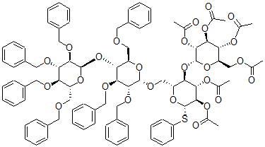 CAS#: 156625-63-7， Phenyl O-(2,3,4,6-Tetra-O-Benzyl-Glucopyranosyl)-1-4-O-(2,3,6-Tri-O-Benzylglucopyranosyl)-1-6-O-(2,3,4,6-Tetra-O-Acetylglucopyranosyl)-1-4-2,3-Di-O-Acetyl-1-Thioglucopyranoside