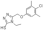 structure of CAS# 156867-74-2, 5-[(4-Chloro-3,5-Dimethylphenoxy)Methyl]-4-Ethyl-4H-1,2,4-Triazole-3-Thiol;5-[(4-chl<wbr>oro-3,5-d<wbr>imethylph<wbr>enoxy)met<wbr>hyl]-4-et<wbr>hyl-1,2,4<wbr>-triazole<wbr>-3-thiol;5-[(4-Chl<wbr>oro-3,5-d<wbr>imethylph<wbr>enoxy)met<wbr>hyl]-4-et<wbr>hyl-4H-1,<wbr>2,4-triaz<wbr>ole-3-thi<wbr>ol;MFCD03943508
