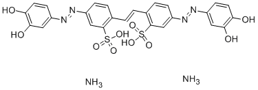 structure of CAS# 1571-36-4, 2,2'-(1,2-Ethenediyl)Bis[5-[2-(3,4-Dihydroxyphenyl)Diazenyl]-Benzenesulfonic Acid Ammonium Salt(1:2);STILBENE-4,4'-BIS[(1-AZO)-3,4-DIHYDROXYBENZENE]-2,2'-DISULFONIC ACID DIAMMONIUM SALT;4,4''-Bis-(3,4-Dihydroxyphenylazo)-2,2''-Stilbenedisulfonic Acid Diammonium S;Diammonium 4,4'-Bis[(3,4-Dihydroxyphenyl)Azo]Stilbene-2,2'-Disulphonate