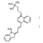 结构式 CAS# 157199-63-8, 4-[(1E,3E)-3-(3-甲基-1,3-苯并噻唑-2(3H)-亚基)-1-丙烯-1-基]-1-[3-(三甲基铵基)丙基]喹啉鎓二碘化物