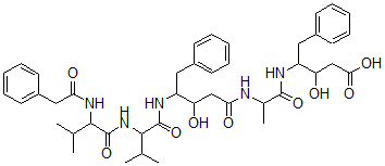 CAS 登录号：158335-52-5， 3-羟基-4-[2-[[3-羟基-4-[[3-甲基-2-[[3-甲基-2-[(2-苯基乙酰基)氨基]丁酰基]氨基]丁酰基]氨基]-5-苯基戊酰基]氨基]丙酰氨基]-5-苯基戊酸