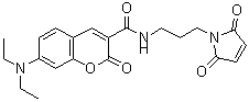 structure of CAS# 160291-54-3, 7-(Diethylamino)-N-[3-(2,5-Dioxo-2,5-Dihydro-1H-Pyrrol-1-Yl)Propyl]-2-Oxo-2H-Chromene-3-Carboxamide;7-DIETHYLAMINO-3-[N- C;7-Diethylamino-3-[N-(3-maleimidopropyl)carbamoyl]coumarin;7-Diethylamino-3-[N-(4-maleimidopropyl)carbamoyl]coumarin