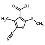 structure of CAS# 175202-62-7, 4-Acetyl-3-Methyl-5-(Methylsulfanyl)-2-Thiophenecarbonitrile;4-acetyl-3-methyl-5-methylthiothiophene-2-carbonitrile;Maybridge1_004526;ZINC00125664