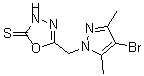 structure of CAS# 175202-84-3, 5-[(4-Bromo-3,5-Dimethyl-1H-Pyrazol-1-Yl)Methyl]-1,3,4-Oxadiazole-2(3H)-Thione;5-[(4-BROMO-3,5-DIMETHYL-1H-PYRAZOL-1-YL)METHYL]-1,3,4-OXADIAZOLE-2-THIOL;5-(4-BROMO-3,5-DIMETHYLPYRAZOL-1-YLMETHYL)-1,3,4-OXADIAZOLE-2-THIOL
