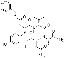 structure of CAS# 17666-25-0, N-[(Benzyloxy)Carbonyl]-L-Tyrosyl-L-Valyl-N-[(3S)-5-Fluoro-1-Methoxy-1,4-Dioxo-3-Pentanyl]-L-Alaninamide;Benzyloxycarbonyl-Tyr-Val-Ala-Asp(OMe)-fluoromethylketone;Caspase-1 Inhibitor (Fluoromethylketone);L-Alanina<wbr>mide, N-[<wbr>(phenylme<wbr>thoxy)car<wbr>bonyl]-L-<wbr>tyrosyl-L<wbr>-valyl-N-<wbr>[(1S)-3-f<wbr>luoro-1-(<wbr>2-methoxy<wbr>-2-oxoeth<wbr>yl)-2-oxo<wbr>propyl]- <wbr>(9CI)