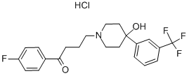 structure of CAS# 2062-77-3, 1-(4-Fluorophenyl)-4-[4-Hydroxy-4-[3-(Trifluoromethyl)Phenyl]Piperidin-1-Ium-1-Yl]Butan-1-One Chloride;1-(4-Fluorophenyl)-4-[4-Hydroxy-4-[3-(Trifluoromethyl)Phenyl]-1-Piperidin-1-Iumyl]Butan-1-One Chloride;Butyrophenone, 4'-Fluoro-4-(4-Hydroxy-4-(Alpha,Alpha,Alpha-Trifluoro-M-Tolyl)Pip;1-Butanone, 1-(4-Fluorophenyl)-4-(4-Hydroxy-4-(3-(Trifluoromethyl)Phenyl)-1-Piperidinyl)-, Hydrochloride (9Ci)