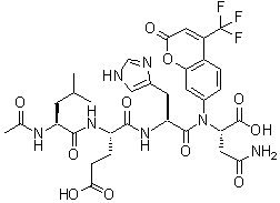 structure of CAS# 210345-03-2, N-Acetylleucyl-alpha-Glutamylhistidyl-N-[2-Oxo-4-(Trifluoromethyl)-2H-Chromen-7-Yl]-alpha-Asparagine;Ac-LEHD-AFC;N-Acetyll<wbr>eucyl-α-g<wbr>lutamylhi<wbr>stidyl-N-<wbr>[2-oxo-4-<wbr>(trifluor<wbr>methyl)-2<wbr>H-chromen<wbr>-7-yl]-α-<wbr>asparagin;N-Acetyll<wbr>eucyl-α-g<wbr>lutamylhi<wbr>stidyl-N-<wbr>[2-oxo-4-<wbr>(trifluor<wbr>omethyl)-<wbr>2H-chrome<wbr>n-7-yl]-α<wbr>-asparagi<wbr>ne