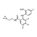 structure of CAS# 212631-61-3, N-(Cyclopropylmethoxy)-3,4,5-Trifluoro-2-[(4-Iodo-2-Methylphenyl)Amino]Benzamide;[212631-61-3];N-(Cyclop<wbr>ropylmeth<wbr>oxy)-3,4,<wbr>5-trifluo<wbr>ro-2-[(4-<wbr>iodo-2-me<wbr>thylpheny<wbr>l)amino]-<wbr>benzamide;PD 198306