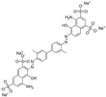 CAS 登录号：2150-53-0， (6E)-4-氨基-6-[[4-[4-[(2Z)-2-(8-氨基-1-氧代-3,6-二磺酸萘-2-亚基)肼基]-3-甲基苯基]-2-甲基苯基]亚肼基]-5-氧代萘-1,3-二磺酸四钠