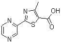 structure of CAS# 216959-92-1, 4-Methyl-2-(2-Pyrazinyl)-1,3-Thiazole-5-Carboxylic Acid;4-Methyl-2-(2-pyrazinyl)-1,3-thiazole-5-carboxylic acid;4-METHYL-2-(2-PYRAZINYL)-1,3-THIAZOLE-5-CARBOXYLICACID;5-Carboxy<wbr>-4-methyl<wbr>-2-(pyraz<wbr>in-2-yl)-<wbr>1,3-thiaz<wbr>ole, 2-(5<wbr>-Carboxy-<wbr>4-methyl-<wbr>1,3-thiaz<wbr>ol-2-yl)p<wbr>yrazine