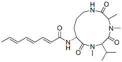 structure of CAS# 22029-09-0, N-[3,4,7-Trimethyl-6-(1-Methylethyl)-2,5,8-Trioxo-1,4,7-Triazacyclododecan-9-Yl]-2,4,6-Octatrienamide;(4S,6S)-6-Methyl-6-[Methyl-[(2S)-3-Methyl-2-Methylamino-Butanoyl]Amino]-4-[[(2E,4E,6E)-Octa-2,4,6-Trienylidene]Amino]-5,7-Dioxo-Heptanamide;(4S,6S)-6-Methyl-6-[Methyl-[(2S)-3-Methyl-2-Methylamino-1-Oxobutyl]Amino]-4-[[(2E,4E,6E)-Octa-2,4,6-Trienylidene]Amino]-5,7-Dioxoheptanamide;(4S,6S)-5,7-Diketo-6-Methyl-6-[Methyl-[(2S)-3-Methyl-2-Methylamino-Butanoyl]Amino]-4-[[(2E,4E,6E)-Octa-2,4,6-Trienylidene]Amino]Enanthamide