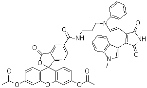 结构式 CAS# 220518-50-3, 5-[(3-{3-[4-(1-甲基-1H-吲哚-3-基)-2,5-二氧代-2,5-二氢-1H-吡咯-3-基]-1H-吲哚-1-基}丙基)氨基甲酰]-3-氧代-3H-螺[2-苯并呋喃-1,9'-氧杂蒽]-3',6'-二基二乙酸酯
