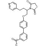 structure of CAS# 227088-94-0, 3-{1-[(3'-Nitro-4-Biphenylyl)Oxy]-4-(4-Pyridinyl)-2-Butanyl}-1,3-Thiazolidine-2,4-Dione;[227088-94-0];3-[1-(3'-<wbr>Nitro-bip<wbr>henyl-4-y<wbr>loxymethy<wbr>l)-3-pyri<wbr>din-4-yl-<wbr>propyl]-t<wbr>hiazolidi<wbr>ne-2,4-di<wbr>one;3-[1-[[(3<wbr>'-Nitro[1<wbr>,1'-biphe<wbr>nyl]-4-yl<wbr>)oxy]meth<wbr>yl]-3-(4-<wbr>pyridinyl<wbr>)propyl]-<wbr>2,4-thiaz<wbr>olidinedi<wbr>one
