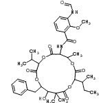 CAS#: 22862-64-2， N-(15-Benzyl-10-Sec-Butyl-14-Hydroxy-3-Isopropyl-7,13,13-Trimethyl-2,5,9,12-Tetraoxo-1,4,8,11-Tetraoxacyclopentadecan-6-Yl)-3-Formamido-2-Methoxybenzamide