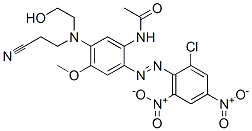structure of CAS# 23807-28-5, N-[2-[(2-Chloro-4,6-Dinitrophenyl)Azo]-5-[(2-Cyanoethyl)(2-Hydroxyethyl)Amino]-4-Methoxyphenyl]-Acetamide;N-[2-(2-Chloro-4,6-Dinitro-Phenyl)Azo-5-(2-Cyanoethyl-(2-Hydroxyethyl)Amino)-4-Methoxy-Phenyl]Acetamide;N-[2-(2-Chloro-4,6-Dinitrophenyl)Azo-5-(2-Cyanoethyl-(2-Hydroxyethyl)Amino)-4-Methoxyphenyl]Acetamide;N-[2-(2-Chloro-4,6-Dinitro-Phenyl)Diazenyl-5-(2-Cyanoethyl-(2-Hydroxyethyl)Amino)-4-Methoxy-Phenyl]Ethanamide