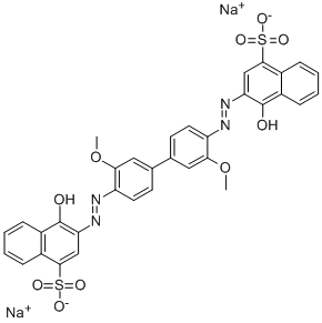 CAS#: 2429-71-2， 3,3'-[(3,3'-Dimethoxy[1,1'-Biphenyl]-4,4'-Diyl)Bis(2,1-Diazenediyl)]Bis[4-Hydroxy-1-Naphthalenesulfonicacid Sodium Salt (1:2)