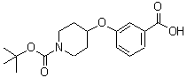 structure of CAS# 250681-69-7, 3-[(1-{[(2-Methyl-2-Propanyl)Oxy]Carbonyl}-4-Piperidinyl)Oxy]Benzoic Acid;1-Boc-4-(3-carboxyphenoxy)piperidine;1-PIPERID<wbr>INECARBOX<wbr>YLICACID,<wbr> 4-(3-CAR<wbr>BOXYPHENO<wbr>XY)-, 1-(<wbr>1,1-DIMET<wbr>HYLETHYL)<wbr> ESTER;4-(3-Carb<wbr>oxy-pheno<wbr>xy)-piper<wbr>idine-1-c<wbr>arboxylic<wbr> acid ter<wbr>t-butyl e<wbr>ster