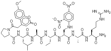 CAS#: 256394-92-0， (2S)-N-[(1S)-1-[[(1S)-2-[[(1S)-1-[[(1S)-2-[[(1S)-2-[[(1S)-1-Carbamoyl-4-Guanidino-Butyl]Amino]-1-Methyl-2-Oxo-Ethyl]Amino]-1-[(2,4-Dinitroanilino)Methyl]-2-Oxo-Ethyl]Carbamoyl]Propyl]Amino]-1-Methyl-2-Oxo-Ethyl]Carbamoyl]-3-Methyl-Butyl]-1-[2-(7-Methoxy-2-Oxo-Chromen-4-Yl)Acetyl]Pyrrolidine-2-Carboxamide