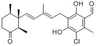 structure of CAS# 26166-39-2, Ascochlorin;5-Chloro-2,4-Dihydroxy-6-Methyl-3-[(2E,4E)-3-Methyl-5-(1,2,6-Trimethyl-3-Oxocyclohexyl)Penta-2,4-Dienyl]Benzaldehyde;5-Chloro-2,4-Dihydroxy-6-Methyl-3-[3-Methyl-5-(1,2,6-Trimethyl-3-Oxo-Cyclohexyl)Penta-2,4-Dienyl]Benzaldehyde;5-Chloro-2,4-Dihydroxy-6-Methyl-3-[(2E,4E)-3-Methyl-5-(1,2,6-Trimethyl-3-Oxo-Cyclohexyl)Penta-2,4-Dienyl]Benzaldehyde