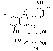 CAS#: 27214-71-7， 2-(3,4-Dihydroxyphenyl)-5,7-dihydroxy-3-chromeniumyl beta-D-galactopyranoside chloride