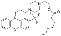 structure of CAS# 2746-81-8, 2-[4-[3-[2-(Trifluoromethyl)Phenothiazin-10-Yl]Propyl]Piperazin-1-Yl]Ethyl Heptanoate;Heptanoic Acid 2-[4-[3-[2-(Trifluoromethyl)-10-Phenothiazinyl]Propyl]-1-Piperazinyl]Ethyl Ester;Enanthic Acid 2-[4-[3-[2-(Trifluoromethyl)Phenothiazin-10-Yl]Propyl]Piperazin-1-Yl]Ethyl Ester;2-(4-(3-(2-(Trifluoromethyl)Phenothiazin-10-Yl)Propyl)-1-Piperazinyl)Ethyl Heptanoate