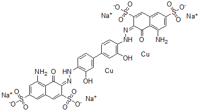 CAS#: 28407-37-6， Tetrasodium [mu-[[3,3'-[(3,3'-Dihydroxy[1,1'-Biphenyl]-4,4'-Diyl)Bis(Azo)]Bis[5-Amino-4-Hydroxynaphthalene-2,7-Disulphonato]](8-)]]Dicuprate(4-)