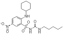 structure of CAS# 284464-77-3, 2-(Cyclohexylamino)-5-Nitro-N-(Pentylcarbamoyl)Benzenesulfonamide;1-(2-Cyclohexylamino-5-nitro-benzenesulfonyl)-3-pentyl-urea;2-(cycloh<wbr>exylamino<wbr>)-5-nitro<wbr>-N-(penty<wbr>lcarbamoy<wbr>l)benzene<wbr>sulfonami<wbr>de;benzenesu<wbr>lfonamide<wbr>, 2-(cycl<wbr>ohexylami<wbr>no)-5-nit<wbr>ro-N-[(pe<wbr>ntylamino<wbr>)carbonyl<wbr>]-