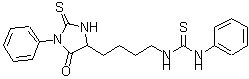 structure of CAS# 29635-94-7, 1-[4-(5-Oxo-1-Phenyl-2-Thioxo-4-Imidazolidinyl)Butyl]-3-Phenylthiourea;1-(4-(5-O<wbr>xo-1-phen<wbr>yl-2-thio<wbr>xoimidazo<wbr>lidin-4-y<wbr>l)butyl)-<wbr>3-phenylt<wbr>hiourea;1-[4-(5-O<wbr>xo-1-phen<wbr>yl-2-thio<wbr>xo-imidaz<wbr>olidin-4-<wbr>yl)-butyl<wbr>]-3-pheny<wbr>l-thiourea;3-Phenyl-<wbr>5-(4-(3-p<wbr>henylthio<wbr>ureido)bu<wbr>tyl)-2-th<wbr>ioxo-4-im<wbr>idazolido<wbr>ne