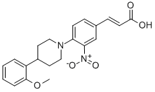 structure of CAS# 301334-95-2, 3-[4-[4-(2-Methoxyphenyl)Piperidino]-3-Nitrophenyl]Acrylic Acid;3-[4-[4-(2-METHOXYPHENYL)PIPERIDINO]-3-NITROPHENYL]ACRYLIC ACID;4'-[4-(2-METHOXYPHENYL)-1-PIPERIDINYL]-3'-NITROCINNAMIC ACID