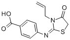 structure of CAS# 303093-13-2, 4-[(4-Oxo-3-Prop-2-Enyl-1,3-Thiazolidin-2-Ylidene)Amino]Benzoic acid;4-[(3-Allyl-4-Oxo-Thiazolidin-2-Ylidene)Amino]Benzoate;4-[(3-Allyl-4-Oxo-2-Thiazolidinylidene)Amino]Benzoate;4-[(3-Allyl-4-Keto-Thiazolidin-2-Ylidene)Amino]Benzoate