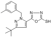 structure of CAS# 306937-16-6, 5-[3-(Tert-Butyl)-1-(3-Methylbenzyl)-1H-Pyrazol-5-Yl]-1,3,4-Oxadiazole-2-Thiol;5-[3-(TERT-BUTYL)-1-(3-METHYLBENZYL)-1H-PYRAZOL-5-YL]-1,3,4-OXADIAZOLE-2-THIOL