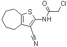 structure of CAS# 315684-12-9, 2-Chloro-N-(3-Cyano-5,6,7,8-Tetrahydro-4H-Cyclohepta[b]Thien-2-Yl)-Acetamide;ACETAMIDE, 2-CHLORO-N-(3-CYANO-5,6,7,8-TETRAHYDRO-4H-CYCLOHEPTA[B]THIOPHEN-2-YL)-;2-CHLORO-N-(3-CYANO-5,6,7,8-TETRAHYDRO-4H-CYCLOHEPTA[B]THIOPHEN-2-YL)-ACETAMIDE;2-Chloro-N-(3-Cyano-5,6,7,8-Tetrahydro-4H-Cyclohepta[B]Thien-2-Yl)Acetamide
