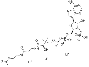 structure of CAS# 32140-51-5, Acetyl Coenzyme A (C2:0) Lithium;Acetyl Coenzyme A Trilithium Salt,Acetyl-S-Coa Li3;ACETYL COENZYME A (C2:0) LITHIUM