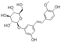 structure of CAS# 32727-29-0, (2S,3R,4S,5S,6R)-2-[3-Hydroxy-5-[(E)-2-(4-Hydroxy-3-Methoxyphenyl)Ethenyl]Phenoxy]-6-(Hydroxymethyl)Oxane-3,4,5-Triol;(2S,3R,4S,5S,6R)-2-[3-Hydroxy-5-[(E)-2-(4-Hydroxy-3-Methoxy-Phenyl)Vinyl]Phenoxy]-6-(Hydroxymethyl)Tetrahydropyran-3,4,5-Triol;(2S,3R,4S,5S,6R)-2-[3-Hydroxy-5-[(E)-2-(4-Hydroxy-3-Methoxyphenyl)Vinyl]Phenoxy]-6-(Hydroxymethyl)Tetrahydropyran-3,4,5-Triol;(2S,3R,4S,5S,6R)-2-[3-Hydroxy-5-[(E)-2-(4-Hydroxy-3-Methoxy-Phenyl)Vinyl]Phenoxy]-6-Methylol-Tetrahydropyran-3,4,5-Triol