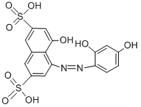 structure of CAS# 3627-01-8, 4-((2,4-Dihydroxyphenyl)azo)-5-hydroxynaphthalene-2,7-disulphonic acid;4-Hydroxy-5-[(2E)-2-(2-Hydroxy-4-Oxo-1-Cyclohexa-2,5-Dienylidene)Hydrazinyl]Naphthalene-2,7-Disulfonic Acid;4-Hydroxy-5-[N'-(2-Hydroxy-4-Oxo-1-Cyclohexa-2,5-Dienylidene)Hydrazino]Naphthalene-2,7-Disulfonic Acid;4-Hydroxy-5-[(N'e)-N'-(2-Hydroxy-4-Oxo-1-Cyclohexa-2,5-Dienylidene)Hydrazino]Naphthalene-2,7-Disulfonic Acid