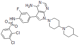 CAS#: 364354-34-7， N-[4-[4-Amino-7-(4-methyl[1,4'-bipiperidin]-1'-yl)-7H-pyrrolo[2,3-d]pyrimidin-5-yl]-2-fluorophenyl]-2,3-dichloro-Benzenesulfonamide
