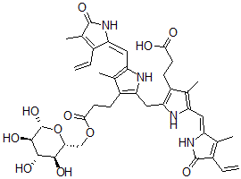 CAS#: 36570-68-0， 3-[5-[(Z)-(4-Ethenyl-3-Methyl-5-Oxopyrrol-2-Ylidene)Methyl]-2-[[5-[(E)-(3-Ethenyl-4-Methyl-5-Oxopyrrol-2-Ylidene)Methyl]-4-Methyl-3-[3-Oxo-3-[[(2R,3S,4S,5R,6R)-3,4,5,6-Tetrahydroxyoxan-2-Yl]Methoxy]Propyl]-1H-Pyrrol-2-Yl]Methyl]-4-Methyl-1H-Pyrrol-3-Yl]Propanoic Acid