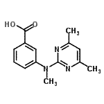 structure of CAS# 387350-52-9, 3-[(4,6-Dimethyl-2-Pyrimidinyl)(Methyl)Amino]Benzoic Acid;2-[(3-Carboxyphenyl)(methyl)amino]-4,6-dimethylpyrimidine;3-((4,6-dimethylpyrimidin-2-yl)(methyl)amino)benzoic acid;3-[(4,6-Dimethylpyrimidin-2-yl)(methyl)amino]