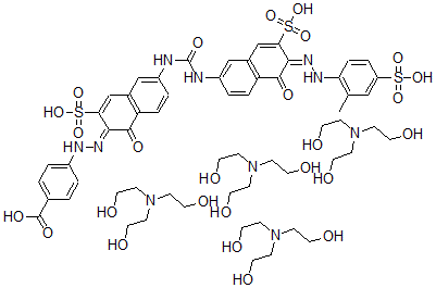 CAS#: 38801-09-1， 4-((1-hydroxy-6-((((5-hydroxy-6-((2-methyl-4-sulfophenyl)azo)-7-sulfo-2-naphthalenyl)amino)carbonyl)amino)-3-sulfo-2-naphthalenyl)azo)-Benzoic acid compd. with 2,2',2''-nitrilotris(ethanol) (1:4)
