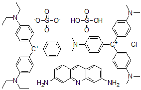 CAS#: 39389-84-9， N-(4-((4-(Diethylamino)phenyl)phenylmethylene)-2,5-cyclohexadien-1-ylidene)-N-ethylethanaminium, sulfate (1:1), mixt. with 3,6-acridinediamine sulfate (1:1) and N-(4-(bis(4-dimethylamino)phenyl)methylene)-2,5-cyclohexadien-1-ylidene)-N-methyl methanaminium chloride