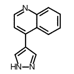 structure of CAS# 439106-49-7, 4-(1H-Pyrazol-4-Yl)Quinoline;4-(4-quinolyl)pyrazole;4-(Quinolin-4-yl)-1H-pyrazole;MFCD02579321