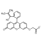 structure of CAS# 442151-50-0, [(9-{2-[(Dimethyliminio)(Hydroxy)Methyl]Phenyl}-3-Oxo-3H-Xanthen-6-Yl)Oxy]Acetate;[9-(2-Dim<wbr>ethylcarb<wbr>amoylphen<wbr>yl)-6-oxo<wbr>-6H-xanth<wbr>en-3-ylox<wbr>y]acetic <wbr>acid;O'- FLUORESCEINAMIDE;O'-(Carboxymethyl)fluoresceinamide