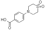 structure of CAS# 451485-62-4, 4-(1,1-Dioxido-4-Thiomorpholinyl)Benzoic Acid;4-(1,1-dioxo-1,4-thiazaperhydroin-4-yl)benzoic acid;4-(1,1-dioxo-1λ<sup>6</sup>,4-thiazi<wbr>nan-4-yl)<wbr>benzeneca<wbr>rboxylic <wbr>acid;4-(1,1-Dioxo-1λ<sup>6</sup>,4-thiazi<wbr>nan-4-yl)<wbr>-benzenec<wbr>arboxylic<wbr> acid