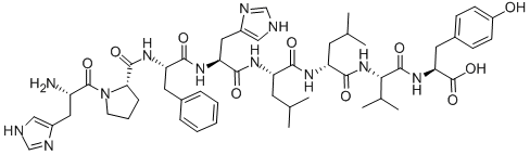 structure of CAS# 50410-01-0, H-His-Pro-Phe-His-Leu-D-Leu-Val-Tyr-OH;HISTIDINE-PROLINE-PHENYLALANINE-HISTIDINE-LEUCINE-D-LEUCINE-VALINE- TYROSINE);Histidine-Proline-Phenylalanine-Histidine-Leucine-Valine;H-His-Pro-Phe-His-Leu-D-Leu-Val-Tyr-NH2