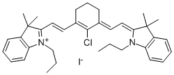 structure of CAS# 528584-83-0, 2-[2-[2-Chloro-3-[(1,3-Dihydro-3,3-Dimethyl-1-Propyl-2H-Indol-2-Ylidene)Ethylidene]-1-Cyclohexen-1-Yl]Ethenyl]-3,3-Dimethyl-1-Propylindolium Iodide;1H-BENZ[E]INDOLIUM, 2-[2-[2-CHLORO-3-[(1,3-DIHYDRO-1,1-DIMETHYL-3-PROPYL-2H-BENZ[E]INDOL-2-YLIDENE)ETHYLIDENE]-1-CYCLOHEXEN-1-YL]ETHENYL]-1,1-DIMETHYL-3-PROPYL-, IODIDE;2-[2-[2-CHLORO-3-[2-(1,3-DIHYDRO-1-(PROP-1-YL)-3,3-TRIMETHYL-2H-INDOL-2-YLIDENE)-ETHYLIDENE]-1-CYCLOHEXEN-1-YL]ETHENYL]-1-(PROP-1-YL)-3,3-TRIMETHYL-3H-INDOLIUM IODIDE;2-(2-(2-CHLORO-3-[2-(3,3-DIMETHYL-1-PROPYL-1,3-DIHYDRO-2H-INDOL-2-YLIDENE)ETHYLIDENE]-1-CYCLOHEXEN-1-YL)ETHENYL)-3,3-DIMETHYL-1-PROPYL-3H-INDOLIUM IODIDE