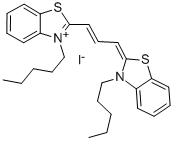 structure of CAS# 53213-86-8, 3,3'-Dipentylthiacarbocyanine Iodide;3-Pentyl-2-[(E,3Z)-3-(3-Pentyl-1,3-Benzothiazol-2-Ylidene)Prop-1-Enyl]-1,3-Benzothiazol-3-Ium Iodide;3-Amyl-2-[(E,3Z)-3-(3-Amyl-1,3-Benzothiazol-2-Ylidene)Prop-1-Enyl]-1,3-Benzothiazol-3-Ium Iodide;3-Amyl-2-[3-(3-Amyl-1,3-Benzothiazol-2-Ylidene)Prop-1-Enyl]-1,3-Benzothiazol-3-Ium Iodide